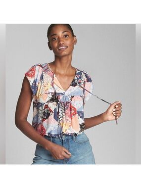 Gap Patchwork Short Sleeve Smock Top 
Size Small